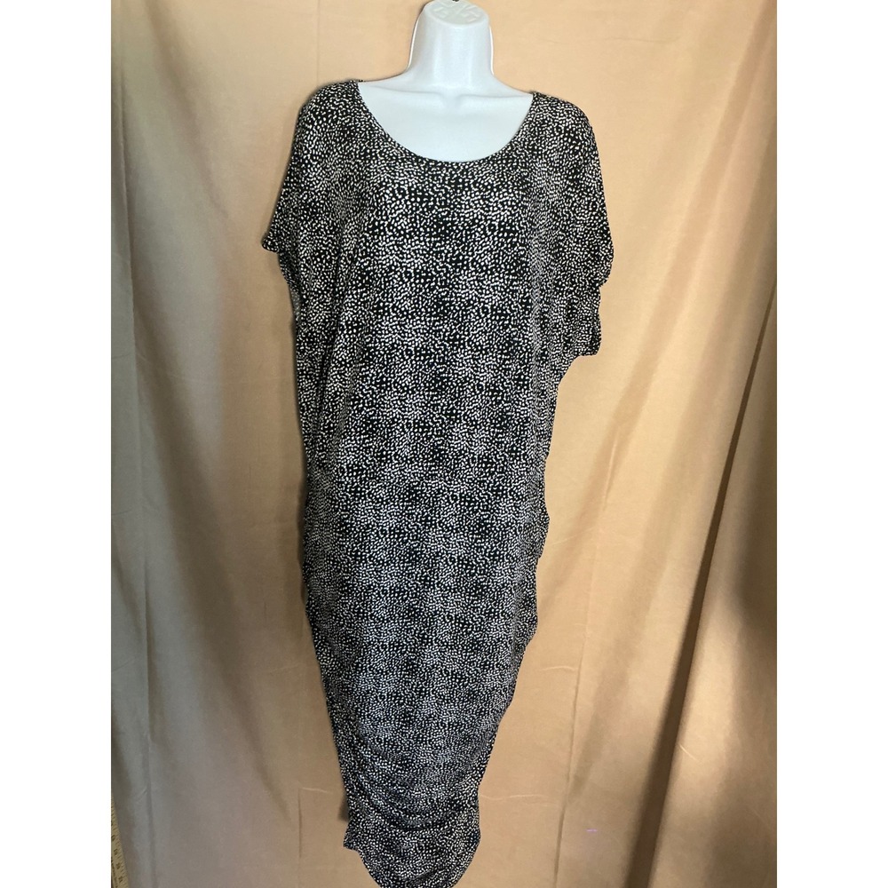 Vince Camuto Cinched Bottom Dress Women 2X Black White Dotted Excellent Ruched